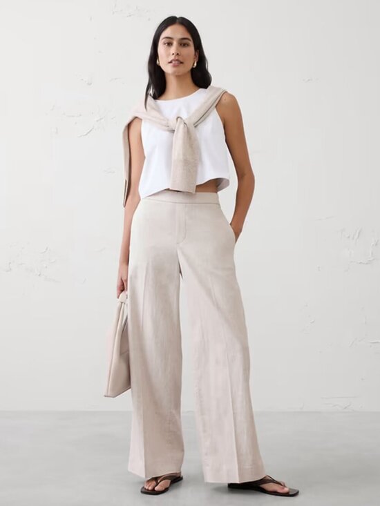 Banana Republic Pants - Banana Republic Hayden Wide Leg Linen Pants Size Large Pull On Neutral Coastal